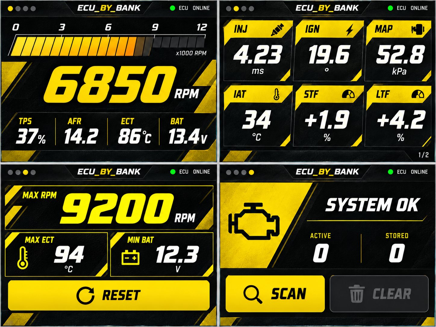 ธีมเหลือง · หน้ารอบเครื่อง · ภาพตัวอย่าง UI