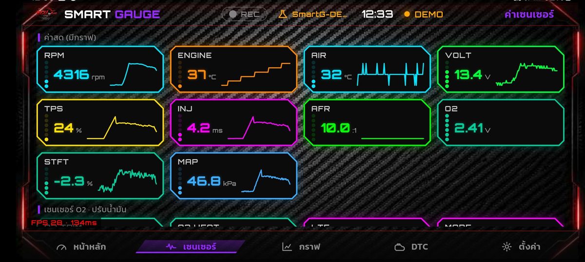หน้าจอแอป ECU_BY_BANK — เซนเซอร์